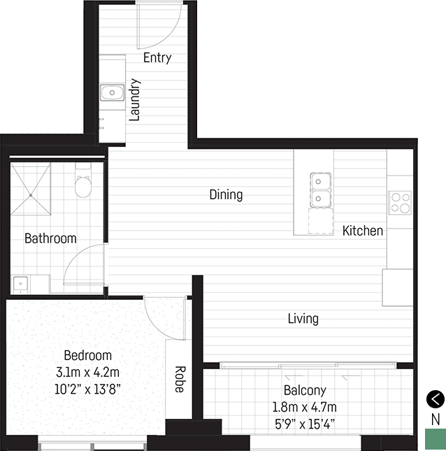Hall 1 bedroom apartment floor plan
